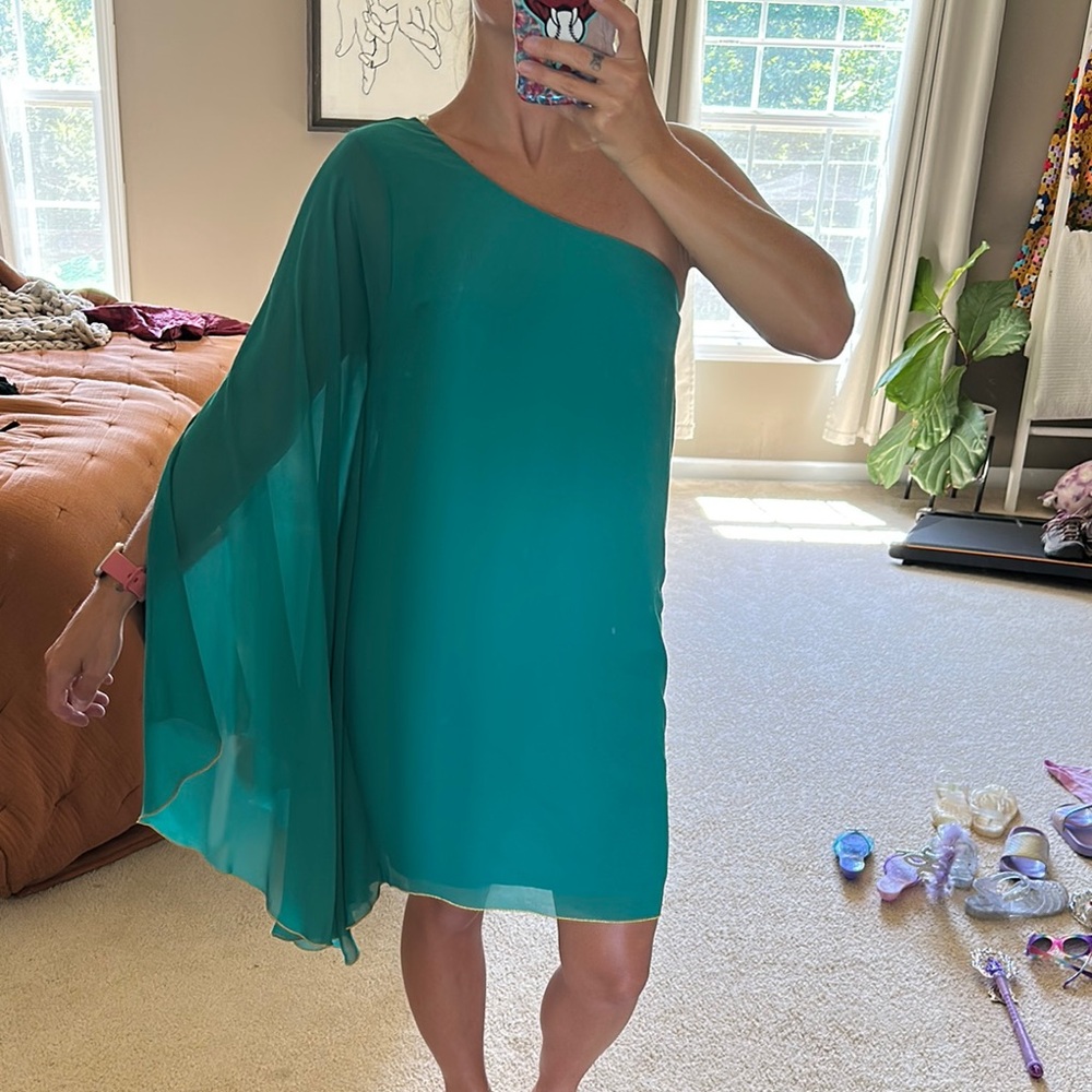 Chic One-Shoulder Teal Dress